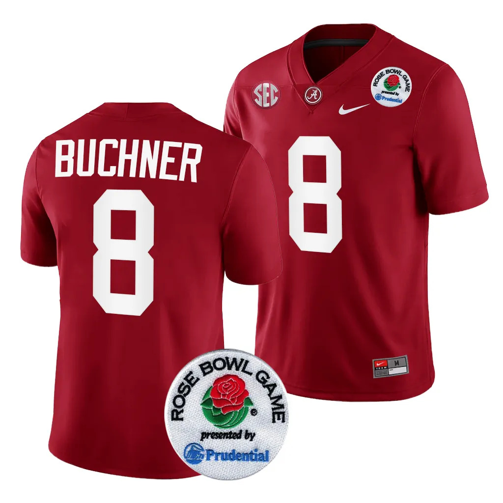 Men's Alabama Crimson Tide Tyler Buchner #8 Crimson 2024 Rose Bowl Playoff NCAA College Football Jersey